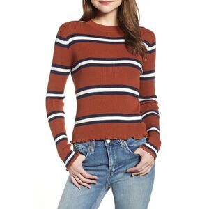 BP. Nordstrom Rust Orange Lettuce Edge Stripe Sweater - Small
